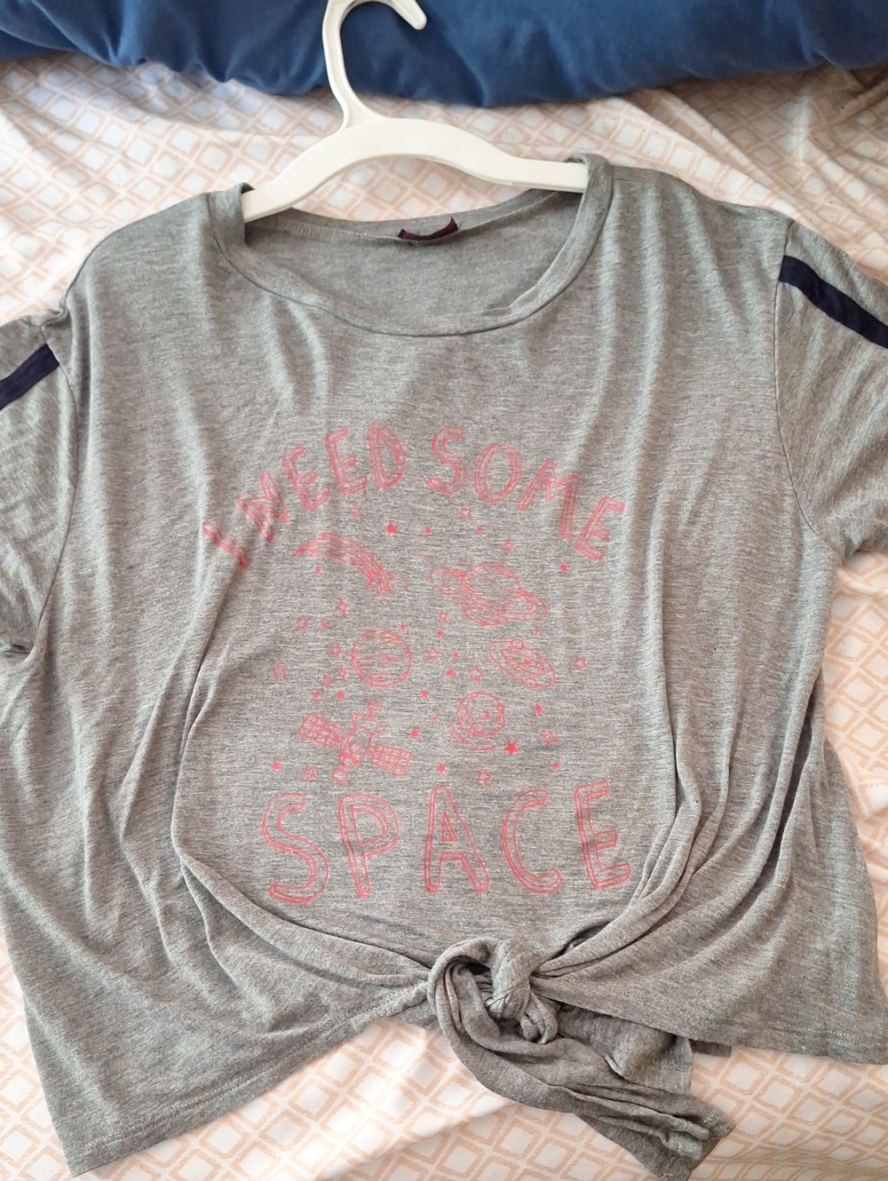 Shiela Rose - Gray Tie-Front Tee with Red Space Graphic